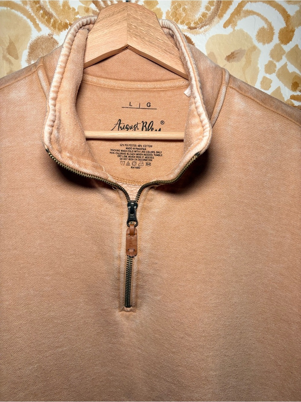 August Bleu Peach Mineral Wash Quarter Zip High Low Sweatshirt Boho - Picture 2 of 15